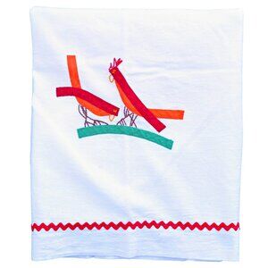 Vintage Bias Tape Bird Tea Towel,  Handmade, Rik-Rak Trim, 1950s-60s Crafts